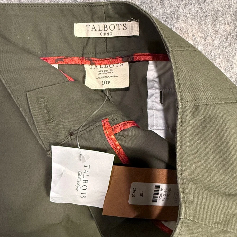 Talbots‎ Chino Petite Ankle Pants Olive Green 10P New With Tags